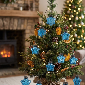 Luxury Blue Christmas Tree <b>Hanging</b> Glass <b>Star</b> Bauble Ornament | Shatterproof Holiday Decoration for Home | Party Xmas Gift Decor - Product Image 5