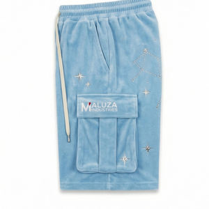 Pantalones Cortos Cargo Unisex de Terciopelo Azul Marino Premium con Diseño de Estrella de Cristal, Ecológicos, de Secado Rápido, Moda Urbana, USA Europa Maluza - Product Image 4