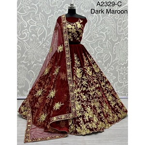 Indian Bridal Wear Velvet Collections for Bride Zarkhan Work by Fabzone FZBELLA - Product Image 1