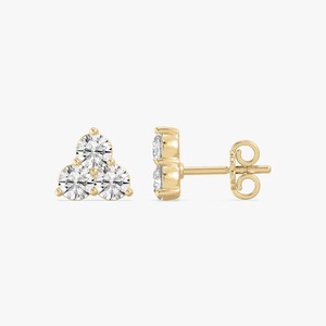 1.10CTW Round Lab Grown Diamond Three Stone Stud <b>Earrings</b> in 14K Yellow Gold Stud Diamond <b>Earrings</b> with VS1 Clarity - Product Image 4