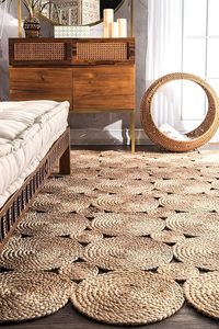 Handcrafted Jute Patchwork Area Rug Bohemian Style Flat Pile Non Slip Living Room <b>Floor</b> Carpet Novelty Shape - Product Image 2