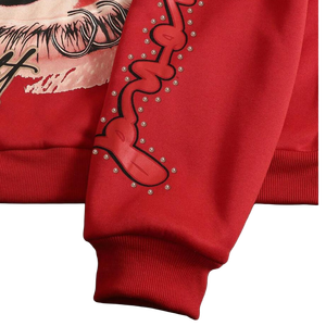 Ensemble survêtement homme personnalisé en molleton épais, avec sweat à capuche et pantalon de survêtement, imprimé graphique rouge 8 Ball Eye Cross, style streetwear Y2K clouté - Product Image 3