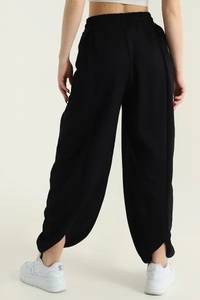 Pantalon droit taille mi-haute pour femme, coupe classique, couleur unie, en toile, taille élastique, détail perles, décontracté hiver, longueur complète, 100% soie - Product Image 6