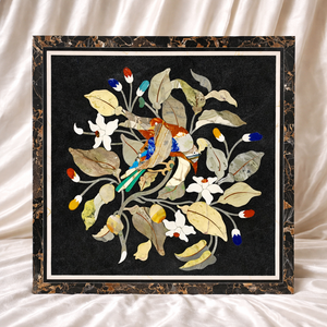 Mesa de Centro de Mármol Negro Hecha a Mano con Incrustaciones de Piedra Pietra Dura, Forma Octogonal Moderna y Ecológica, Regalo de Diwali, Uso en Interiores, Exportación - Product Image 1