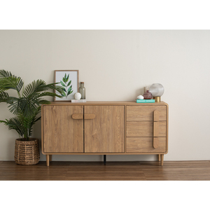 Buffet TV scandinave minimaliste en teck pour salon, 3 tiroirs, 2 portes, en teck avec finition couleur pour intérieur. - Product Image 1