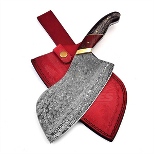 Couteau à découper artisanal en acier Damas à haute teneur en carbone, hachoir à viande forgé à la main, écologique, ambidextre, avec manche en bois, couteau de cuisine - Product Image 1
