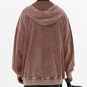 Custom Luxury Brown Acid <b>Wash</b> Hoodie For Men Streetwear Cotton Fleece Blank Vintage Oversized Washed Sun Faded Men's Hoodies - Product Image 2