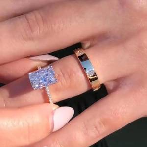 Ensemble de bagues de mariage en diamant taille radiant de 5,00 carats, cultivé en laboratoire, avec or massif 14 carats, bijoux fins pour les amoureux - Product Image 5