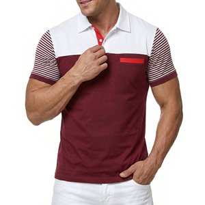Wholesale Custom <b>Men's</b> Short Sleeve Polo <b>Shirts</b> Striped Sleeve Color Block Knitted Slim Fit Breathable Golf Polo <b>Shirts</b> For <b>Men</b> - Product Image 3