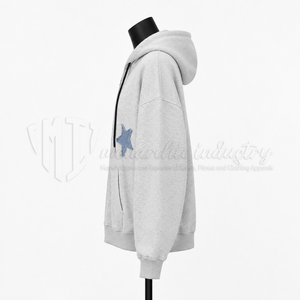 Sweat à capuche oversize zippé avec applique étoile en jean, unisexe, décontracté, en coton French Terry, pour l'automne - Product Image 5