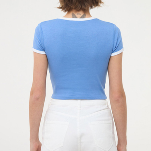 T-shirts courts unisexes tendance et décontractés - Respirants, anti-plis, écologiques, en polyester/coton, col en U, manches trois quarts - Product Image 3