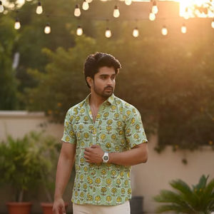 Chemise pour homme en coton bio durable, motif naturel, fibres douces, style vacances plage, chemise d'été écologique pour homme - Product Image 1