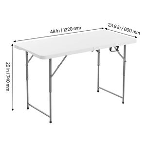 4 Ft Heavy-Duty Folding <b>Table</b> Portable Fold-in-Half Utility Indoor <b>Outdoor</b> Rectangle <b>Plastic</b> Adjustable Height - Product Image 5