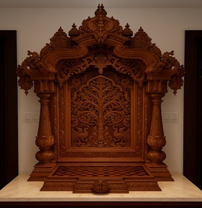 Divine Wooden <b>Mandir</b> for Indian Home Marble Look Pooja Temple White Puja <b>Mandir</b> With Drawers Affordable Temples For Sale USA - Product Image 5