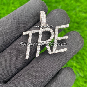 SHRAMAN DIAMOND Natural Diamond Name Plate <b>Necklace</b> 925 <b>Solid</b> <b>Silver</b> Rhodium Plated Hip Hop Pendant Iced Block Letters - Product Image 4
