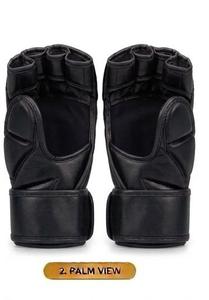 Guantes de MMA Negros de Cuero PU, Guantes de Boxeo de Medio Dedo para Entrenamiento con Soporte de Muñeca de Velcro - Product Image 3