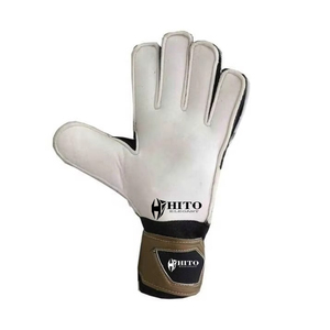 Custom Desig White and Brown Soccer Goalkeeper Gloves with 4mm German Latex Emboss Negative Cut Screen Print - Product Image 3