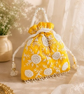 Sac de soirée Potli indien de luxe, fait main, brodé de perles, en coton écologique, avec fermeture à rabat, pour mariée - Product Image 1
