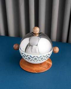 Decorative Silver Conical <b>Lid</b> Food Warmer <b>with</b> Wooden Base Crisscross Pattern Elegant Casserole Pot Kitchenware Home Decor - Product Image 1