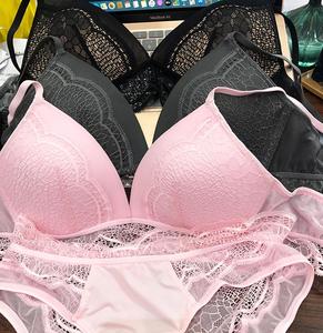 Ensemble de sous-vêtements de sport brodés pour femmes grandes tailles, soutien-gorge sans couture sans armatures, confortable, style floral français, lingerie unie avec logo - Product Image 4