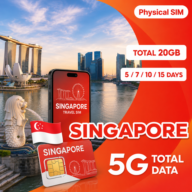 Singapore SIM Card 4G/5G 20GB Travel Data  5/7/10/15 Days, High-Speed Internet, Ready to Use