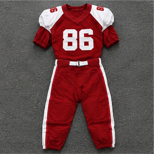 Red American Football Uniform Set For Boys V-neck Short Sleeve <b>Padded</b> Jersey With Belted <b>Pants</b> All Seasons Athletic Wear - Product Image 1