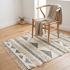 Modern Style Bohemian Area Rug Geometric Pattern Flat <b>Weave</b> Cotton Handmade Tufted Boho Rectangle Fringed Living Room Rug - Product Image 1