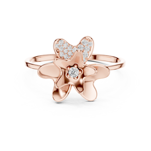 Anillos de oro macizo de 14k para mujer con diamantes de corte redondo minimalista en forma de flor, para regalo, compromiso, aniversario, boda - Product Image 5