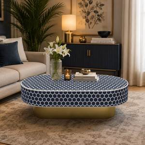 Elegante mesa de centro con incrustaciones de hueso, diseño geométrico de mosaico hecho a mano, mueble de lujo para la decoración moderna de la sala de estar. - Product Image 6