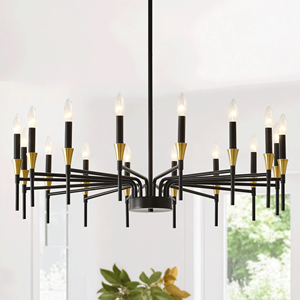 Lámpara de Araña Moderna de 37.63 Pulgadas, Estilo Granja, 16 Luces, Color Negro y Dorado, Lámpara Colgante Grande Tipo Vela para Mesa de Comedor, Diseño Exclusivo de Livi - Product Image 5
