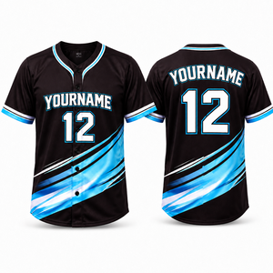 Maillot de baseball personnalisé à manches courtes, coupe athlétique, séchage rapide, respirant, 100 % polyester, nom et numéro du joueur sublimés - Product Image 1