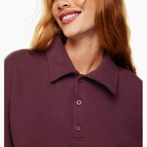 Sudadera de alto rendimiento personalizada para mujer, con cuello de botones, hombros caídos, puños y dobladillo acanalados, de forro polar grueso y color liso - Product Image 6