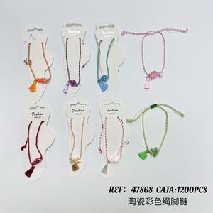Tobilleras de Moda TOBILLERA con 4 Correas de Cuerda de Cerámica de Colores y Cadenas para el Tobillo - Product Image 1