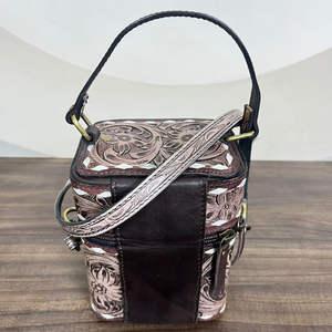 Tendance Western usiné à la main en cuir de vache cosmétique vanité étui avec poignée et sangle femmes voyage beauté cosmétique maquillage organisateur - Product Image 5