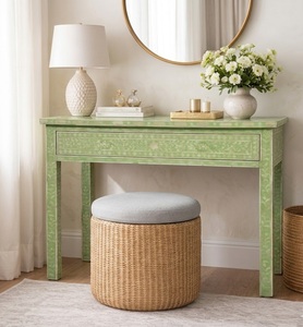 Table console moderne style farmhouse avec incrustation d'os vert, un tiroir, bureau d'appoint, rangement, meuble d'entrée et de salon - Product Image 4