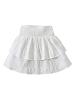 Jupe courte élastiquée blanche pour femme, coupe trapèze, volants, design asymétrique, boutons décoratifs, style luxueux uni, toutes saisons