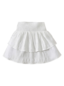 <b>White</b> Women's Elastic Waist A-Line <b>Mini</b> <b>Skirt</b> <b>Ruffles</b> Asymmetrical Design Button Decoration Solid Luxury Style All Seasons - Product Image 1