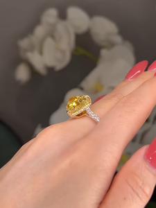 Bague de fiançailles de luxe en or massif 10 carats avec halo de diamants jaunes cultivés en laboratoire pour femme, bijoux de mariage - Product Image 2