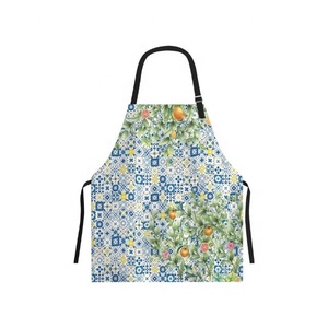 ผ้ากันเปื้อนผ้าลินินสไตล์อินเดียขนาด55-68ซม. สำหรับใช้ในครัวดีไซน์สีฟ้าผสมปักโลโก้ออกแบบได้ตามต้องการ - Product Image 1