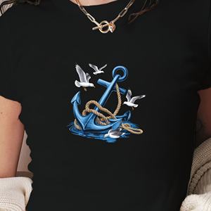 Camiseta corta de punto para mujer, estilo Y2K, con estampado de ancla náutica, corte ajustado - Product Image 3