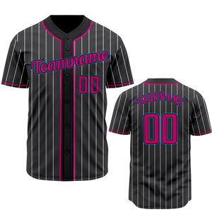 Maillot de baseball noir à fines rayures, manches courtes, boutonné, uniforme d'équipe personnalisé, respirant, en polyester, chemise de sport - Product Image 1