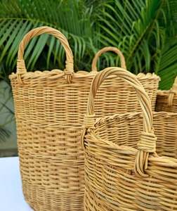 Cesta de Almacenamiento Redonda de Ratán Marrón, Contenedor Multiusos Ecológico - Product Image 4