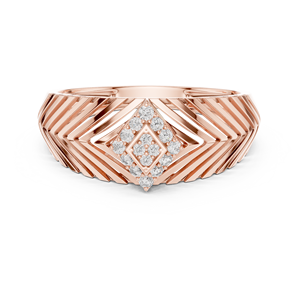 UNISEX CHEVRON LAB GROWN DIAMOND RHODIUM PLATED MINIMALIST <b>STATEMENT</b> <b>RING</b> 18KT ROSE GOLD WEDDING/ENGAGEMENT/GIFT DAILY OFFICE - Product Image 1
