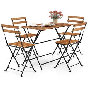 5 Piece Patio Acacia Wood <b>Dining</b> <b>Set</b> with <b>4</b> Folding <b>Chairs</b> - Product Image 4