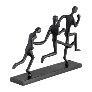 Modern Cast Iron Running Men Sculpture Dynamic Teamwork Sports Figurine Wholesale Abstract <b>Matte</b> Black Athletes Statue for Decor - Product Image 2