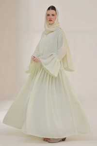 Cream Floor Modest Islamic <b>Dress</b> <b>Long</b> Sleeve High Neck Solid Color Lightweight Daily Wear Middle East Style Muslim Abaya Sets - Product Image 6