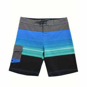 Trendy Board Shorts Blue Teal Gradient Stripe Lightweight Polyester Quick Dry Drawstring Waist Pocket Summer Swim <b>Trunks</b> <b>For</b> <b>Men</b> - Product Image 1