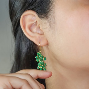 Handmade Trendy Natural Emerald Cluster Dangle Earrings Gold Plated 925 <b>Sterling</b> <b>Silver</b> for Women-Wedding Engagement Gift - Product Image 2