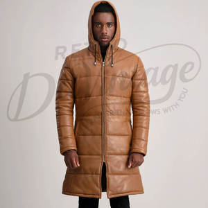Abrigo Largo Acolchado de Cuero Sintético para Hombre, Chaqueta de Invierno con Capucha, Parka Acolchada de Cuero Sintético - Product Image 4