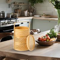 Traditionele Souvenir Bamboe 3 Lagen Mand Met Deksel Steeamer Food Fruit Opslag Beste Idee Voor Restaurant En Cadeau-Accessoires